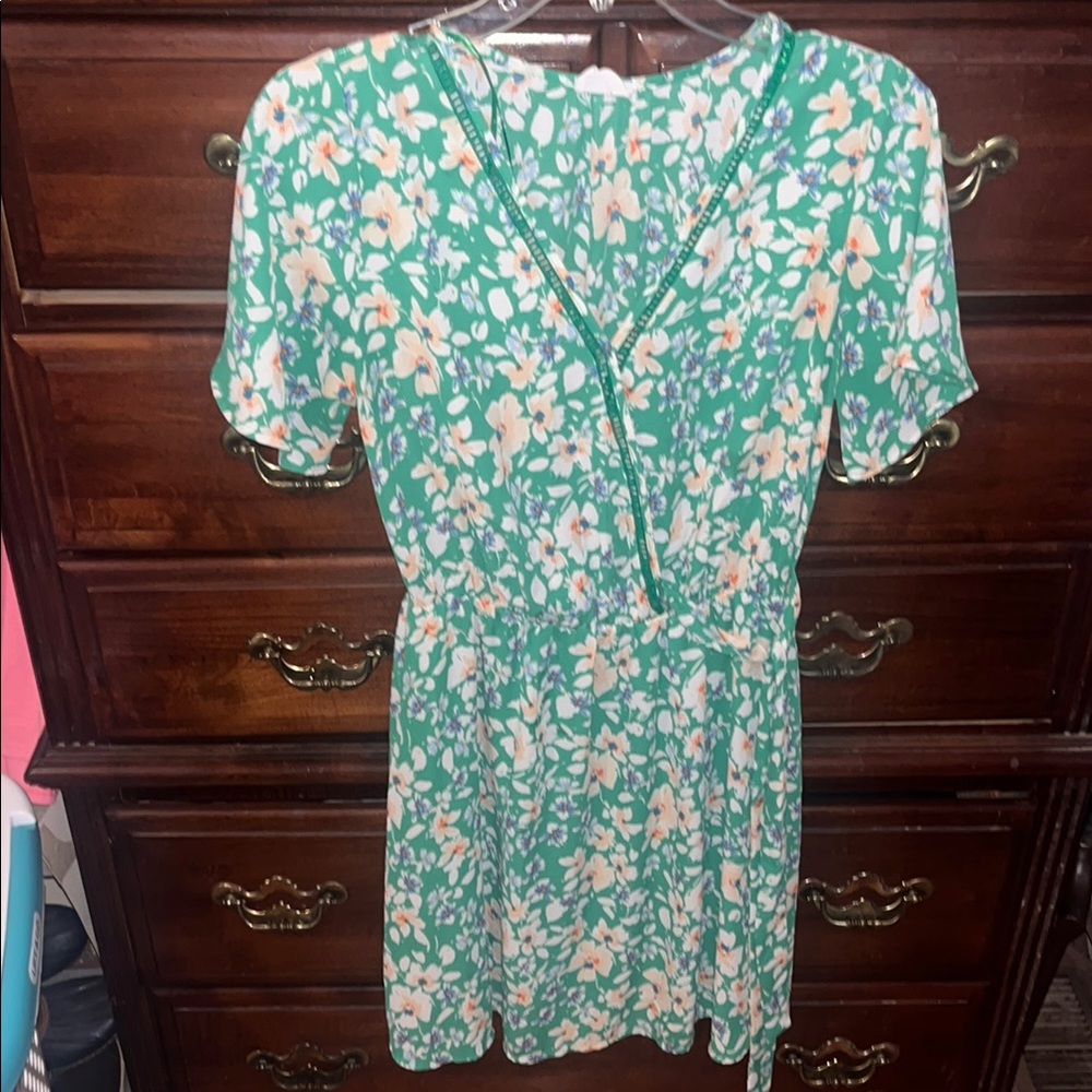 Floral Green Wrap Top